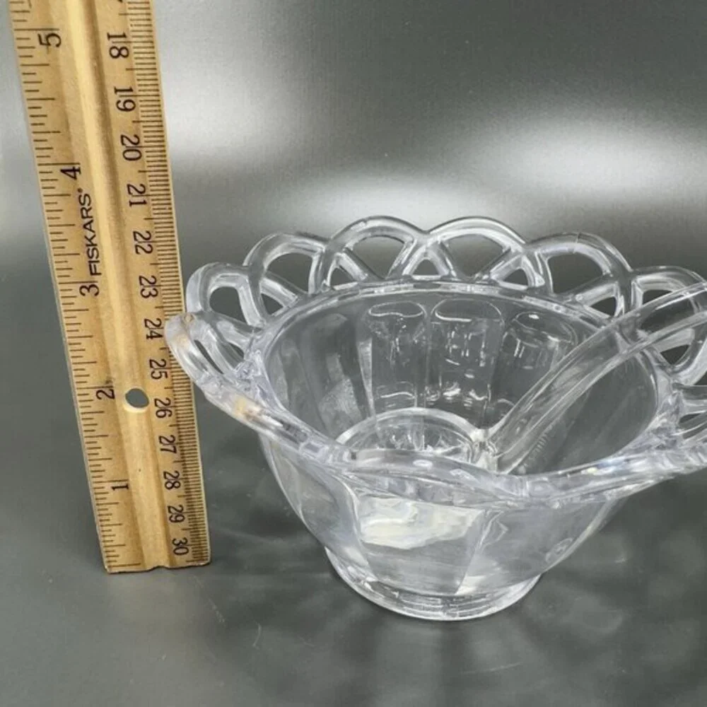 Vintage Imperial Glass‎ Clear Lace Edge Mayonnaise Bowl With Spoon Set Glass VTG